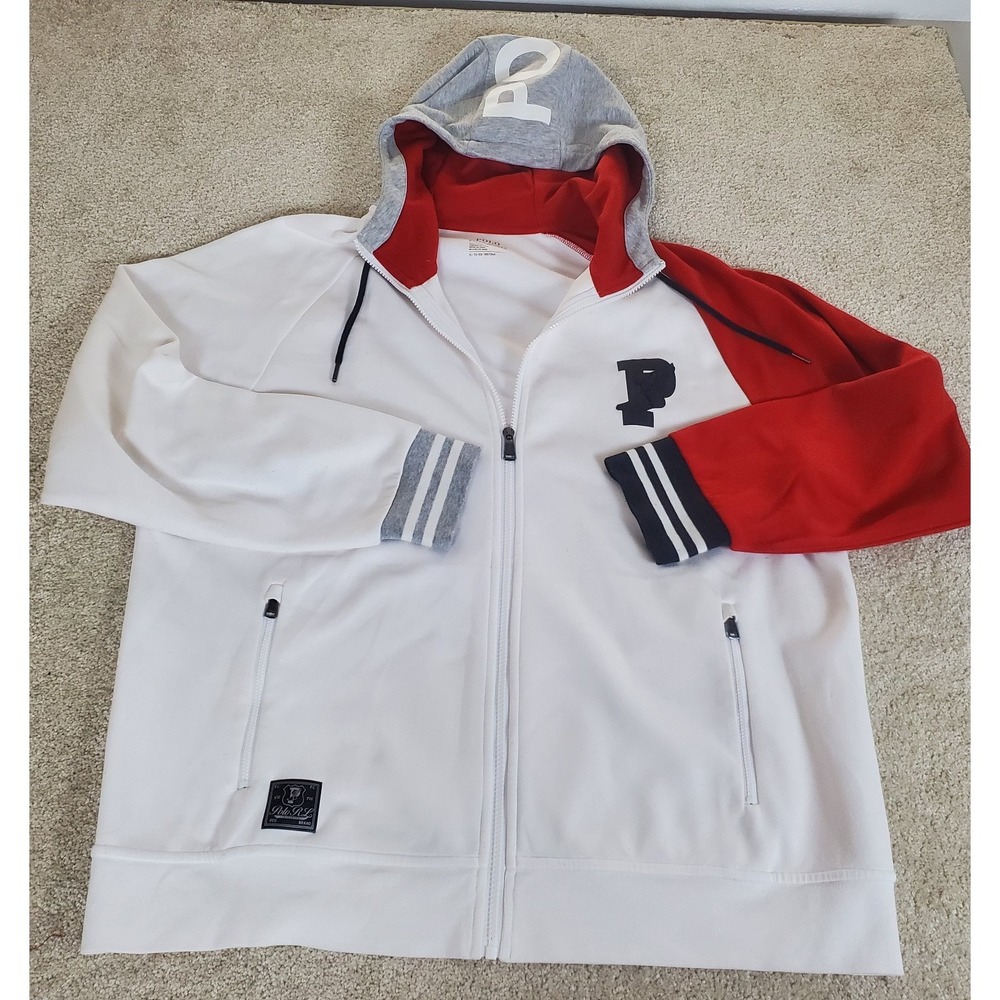 Vintage Polo Ralph Lauren P-Wing Hoodie Size XL  White Red Fleece PLEASE READ